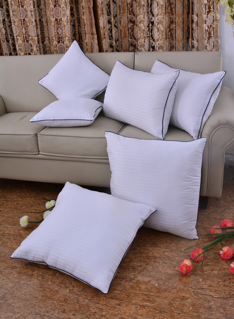 6 PCs Satin Pillows *2 Bed Cushion *2 & Floor Cushion *2 Set-White Apricot