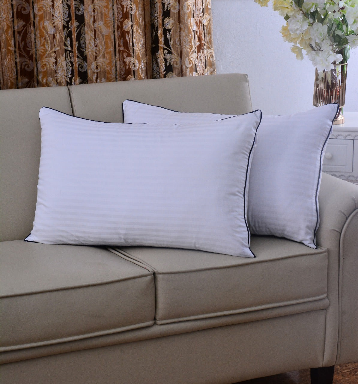 6 PCs Satin Pillows *2 Bed Cushion *2 & Floor Cushion *2 Set-White Apricot