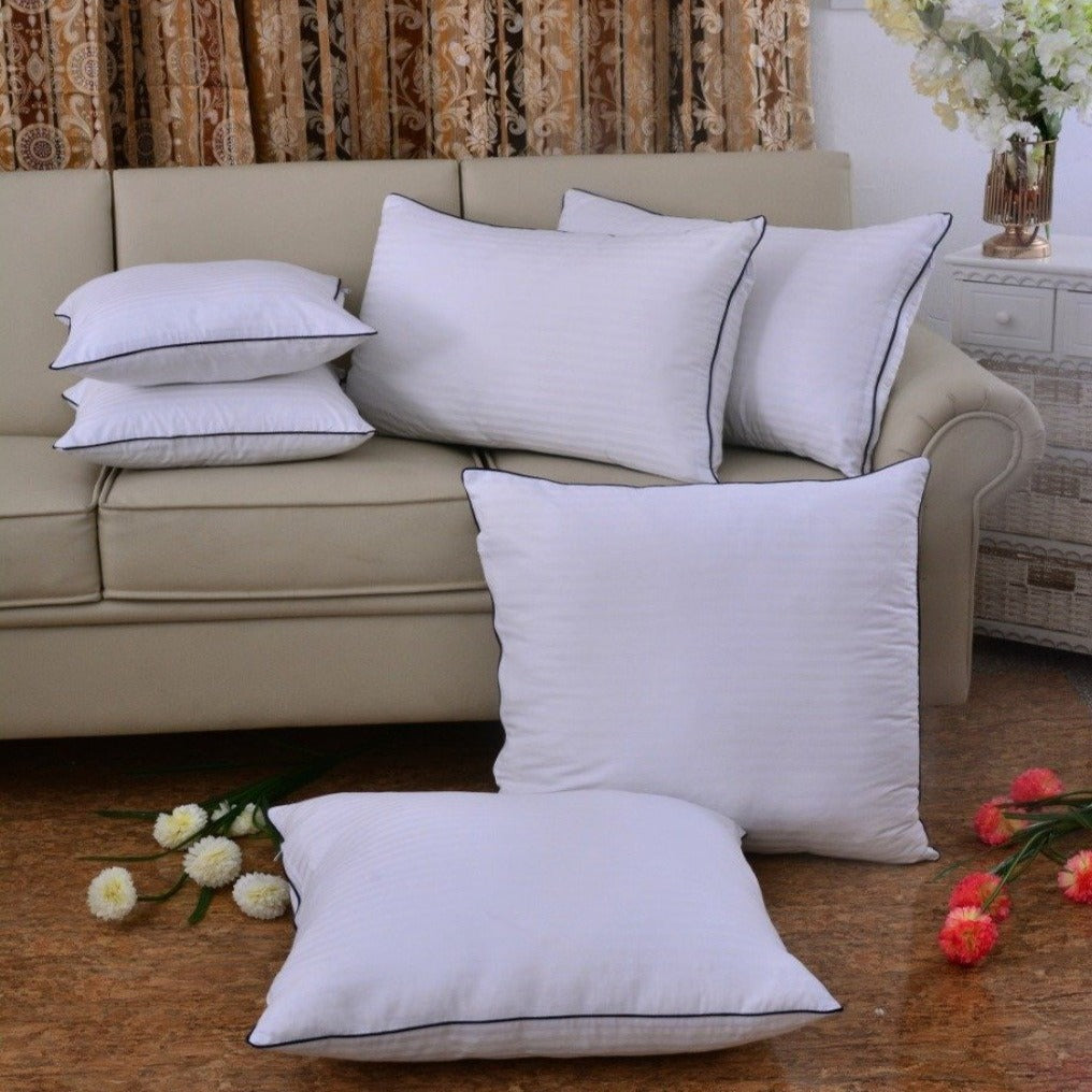 6 PCs Satin Pillows *2 Bed Cushion *2 & Floor Cushion *2 Set-White Apricot