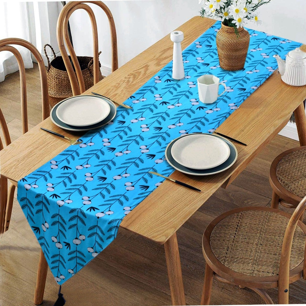 6 Seater Dining Table Runner Set(4617)- TRS09 turquoise Table Runners Apricot