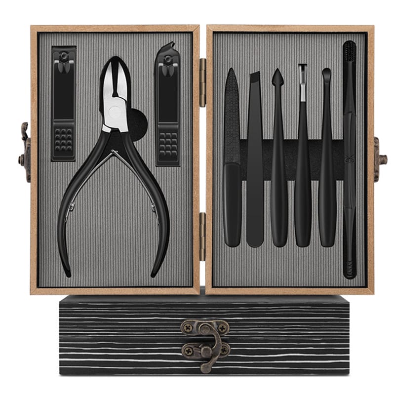 9 PCs Mini Manicure & Pedicure kit(5048)-Wooden Grey Apricot