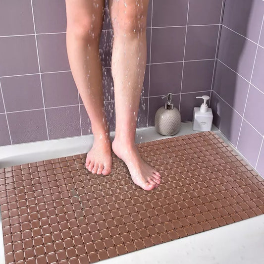 Anti Slip PVC Bathroom Mat-(2417)-Chocolate Brown Bath Mats Apricot