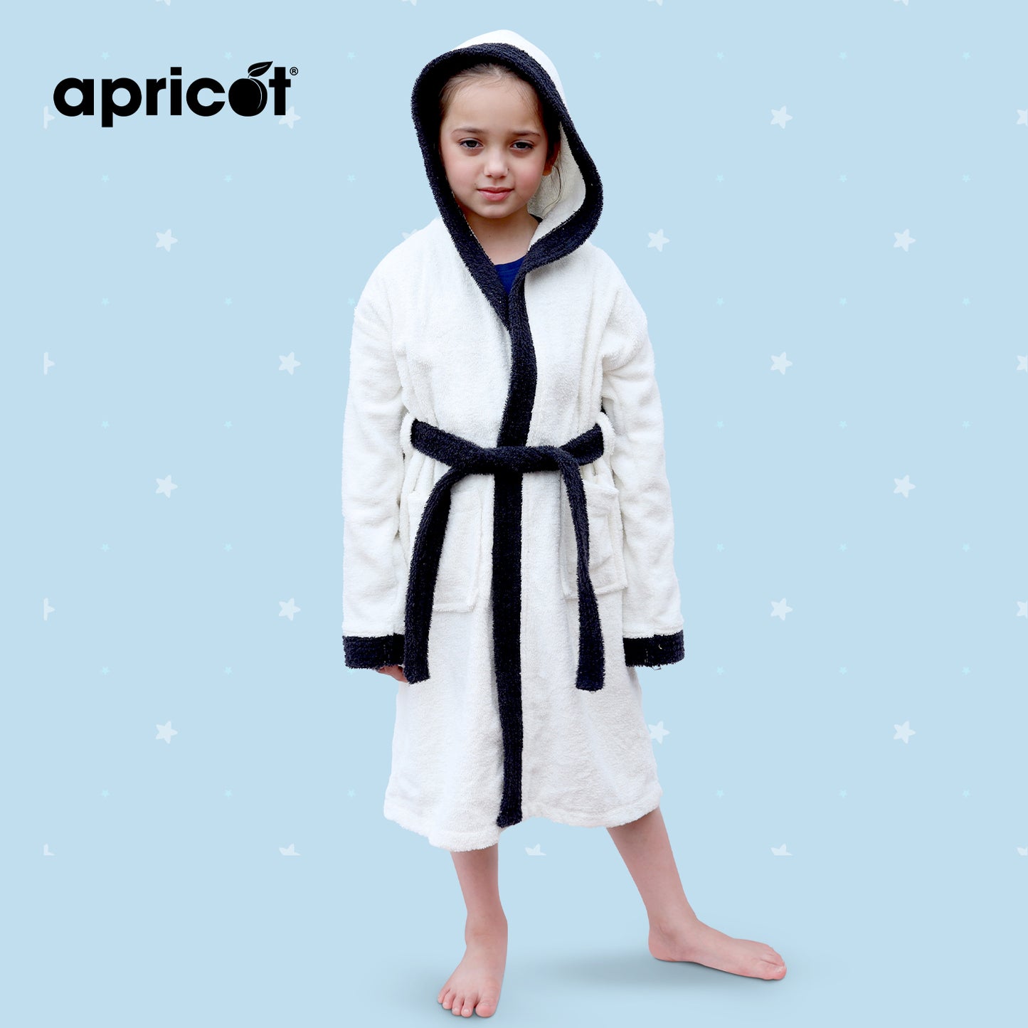 Cotton Kid's Bathrobe-White Over Black Bath Towels & Washcloths Apricot
