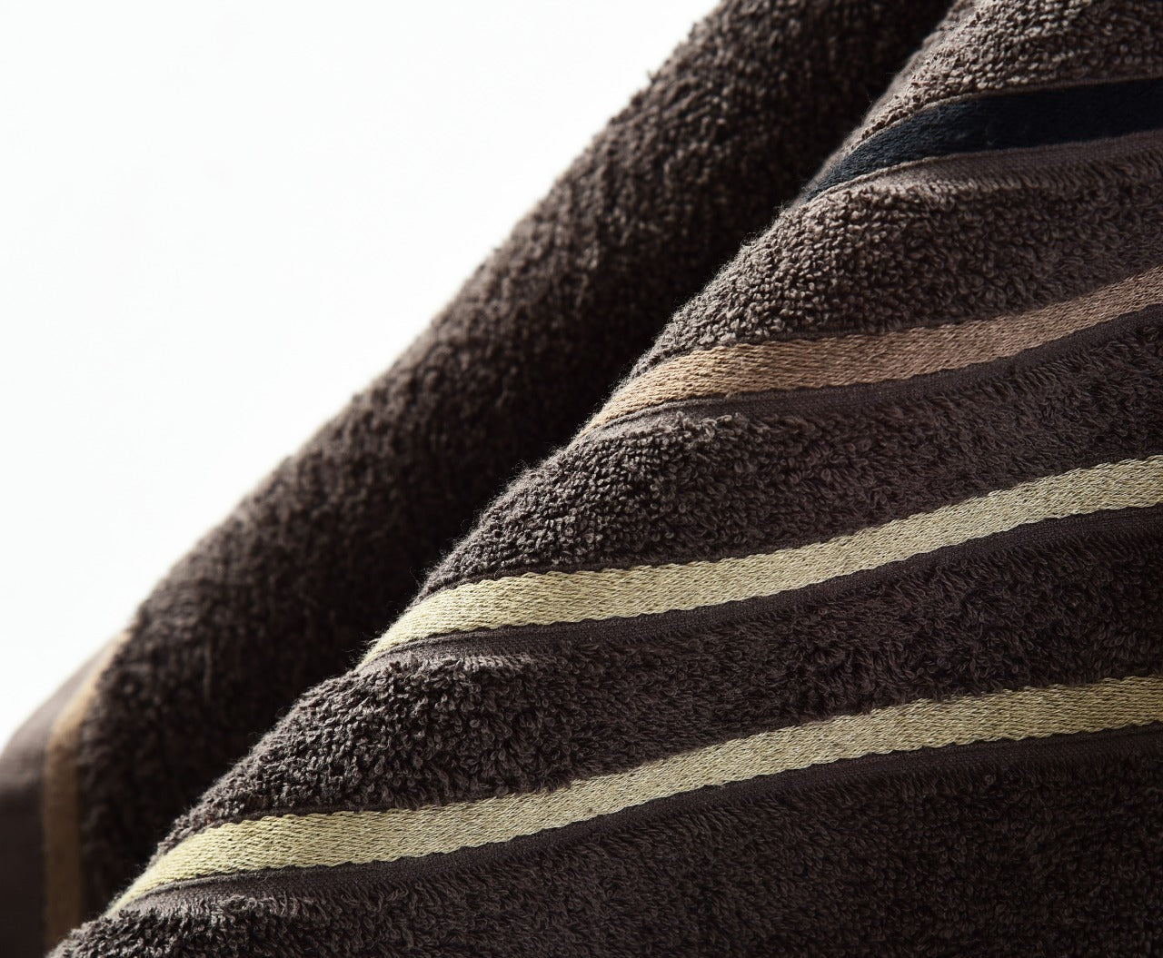 Cotton Towel With Jacquard Stripe (1893) - Charcoal Grey Apricot