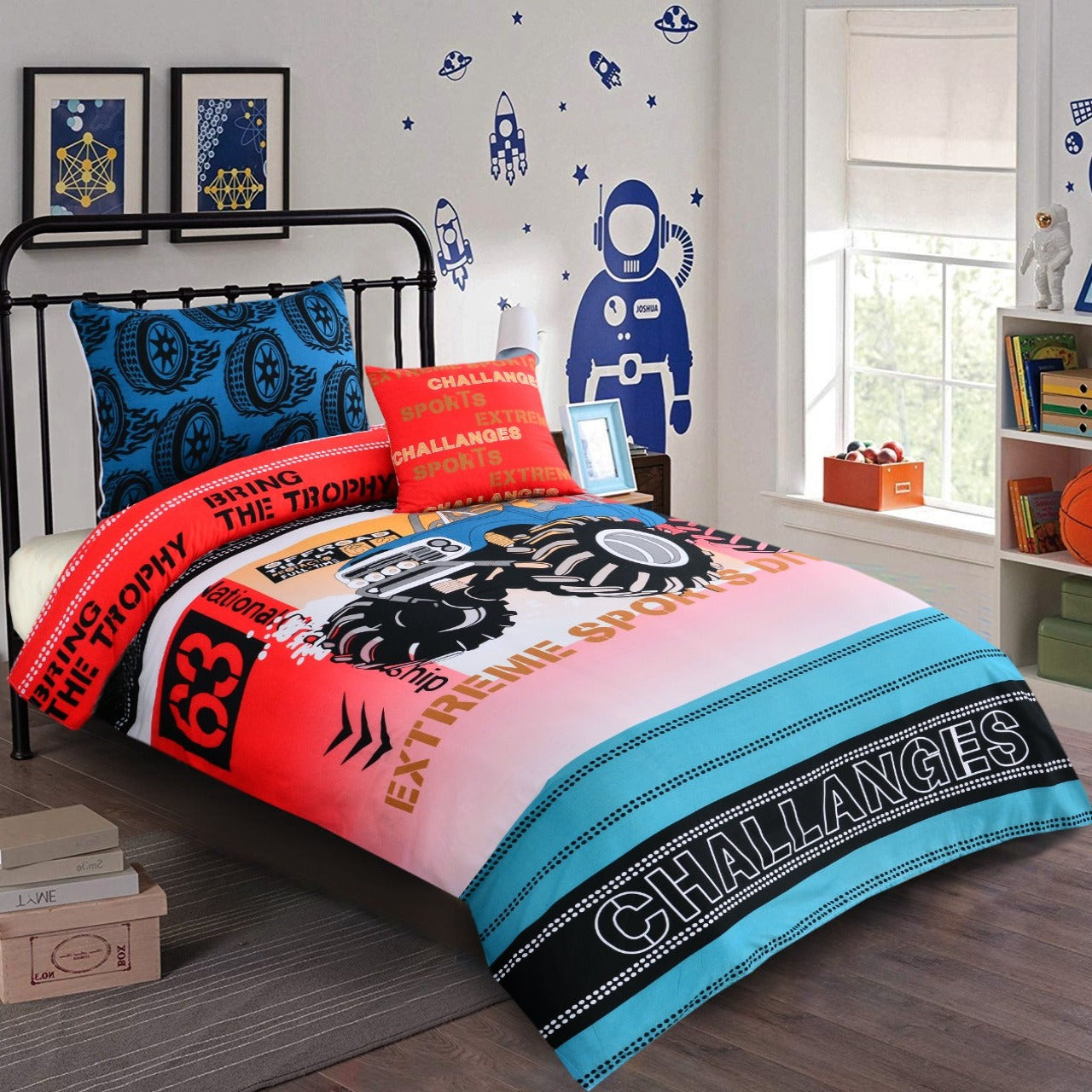 Digital Printed Junior Single Bed Sheet-Challanges kids Bed Sheet Apricot