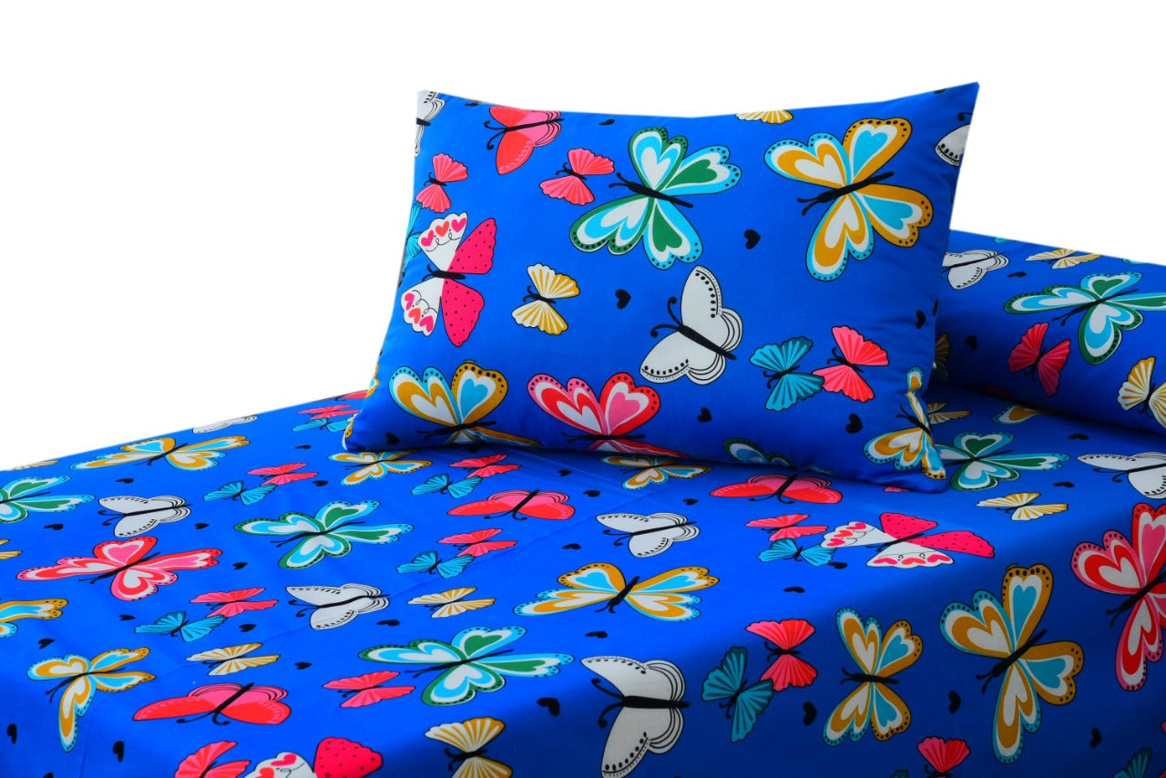 Digital Printed Junior Single Bed Sheet-Multi Butterflies Apricot
