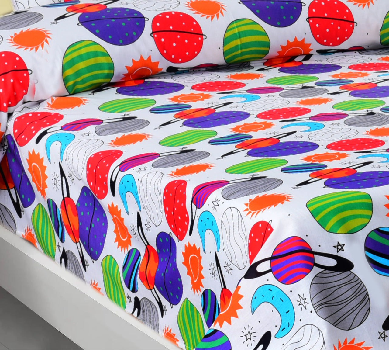 Digital Printed Junior Single Bed Sheet-Universe Apricot