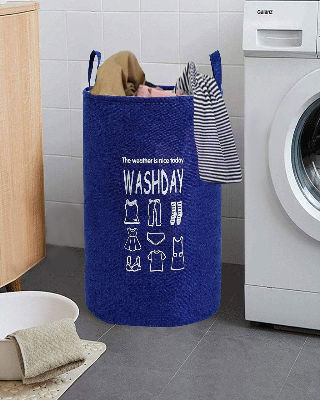 Eva Laundry Basket(1948)-Wash Day-Navy blue  Apricot