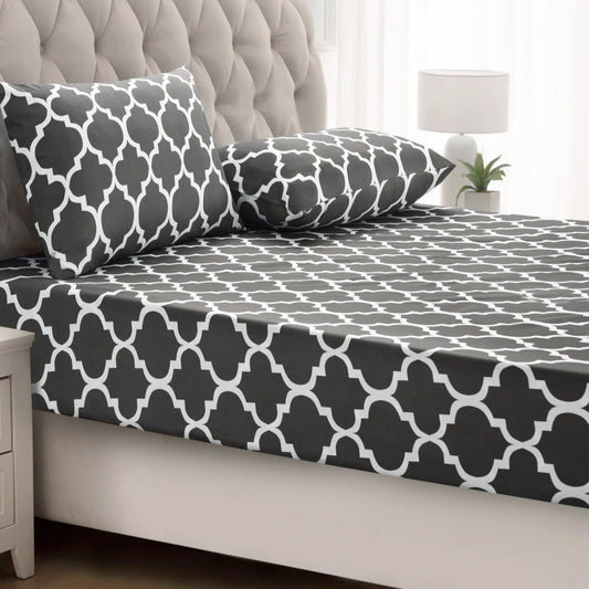 Fitted Bed Sheet-Grey Geometric Fitted Sheets Apricot