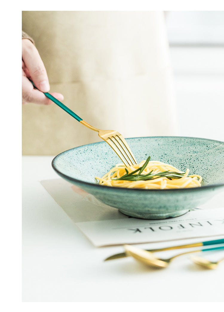 Green/Golden (4406)-24 PCs Premium Steel Cutlery Set Cutlery Set Apricot