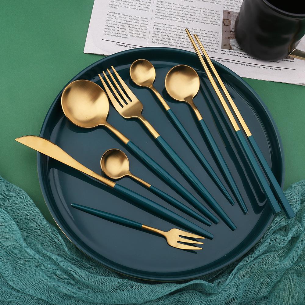 Green/Golden (4406)-24 PCs Premium Steel Cutlery Set Cutlery Set Apricot
