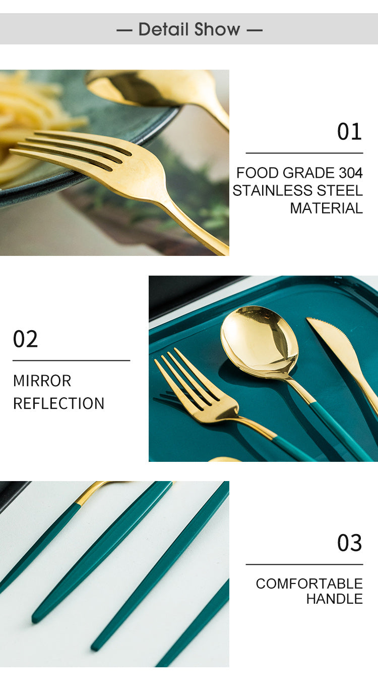 Green/Golden (4406)-24 PCs Premium Steel Cutlery Set Cutlery Set Apricot