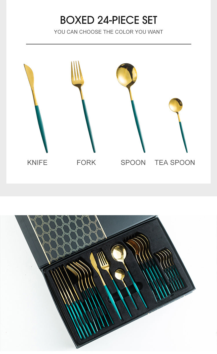 Green/Golden (4406)-24 PCs Premium Steel Cutlery Set Cutlery Set Apricot