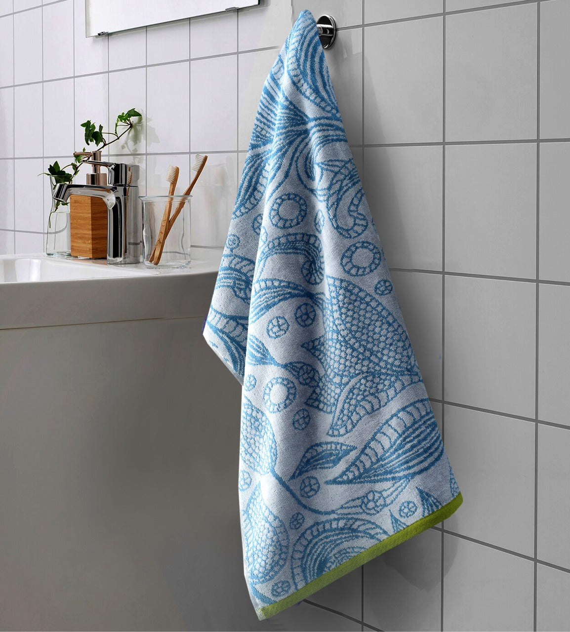 Jacquard Velour Finish Bath Towel-Yarn Dyed Blue (4990) Apricot