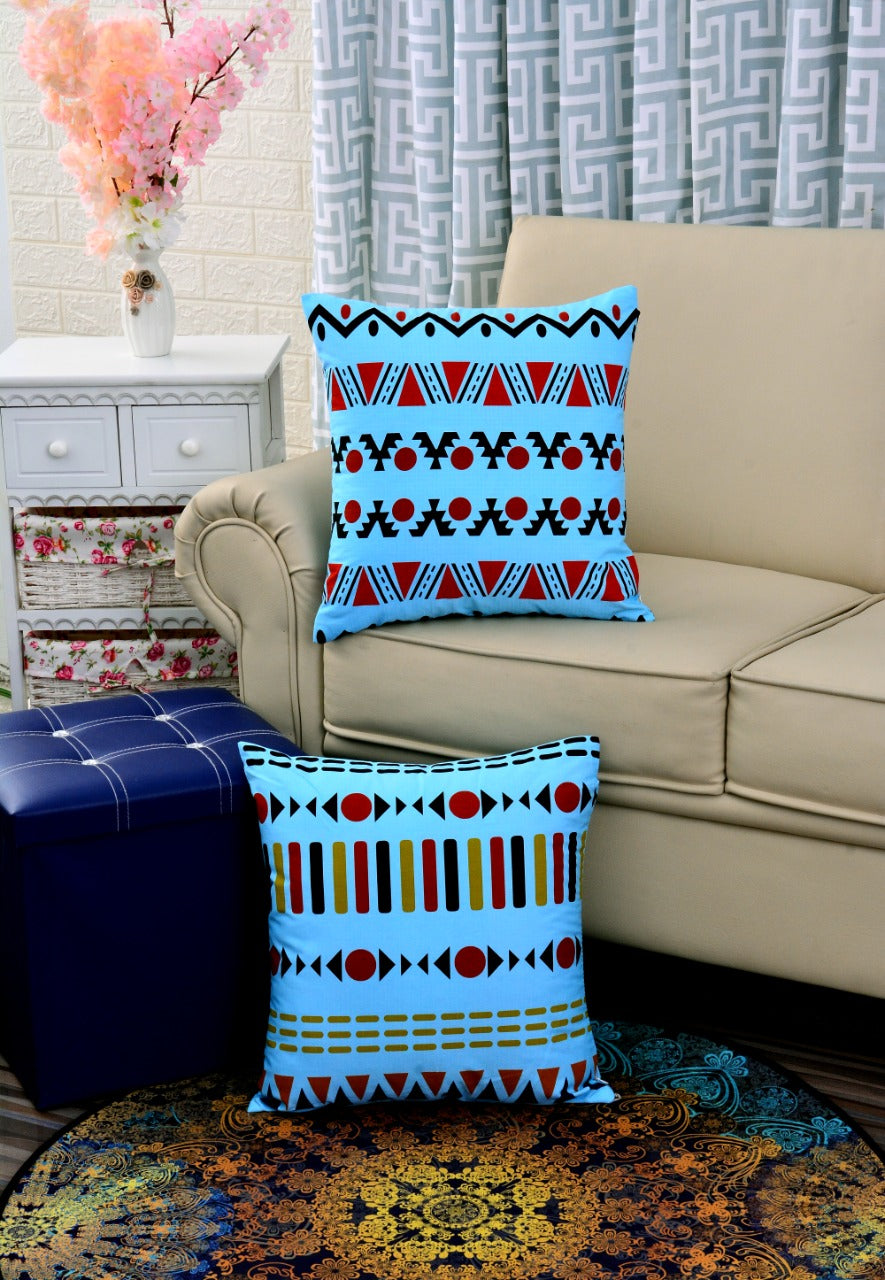 Printed Cushions Aqua Geometric-Pack of 2 Apricot