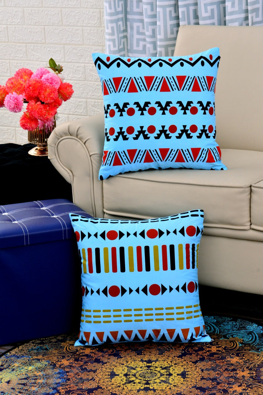 Printed Cushions Aqua Geometric-Pack of 2 Apricot