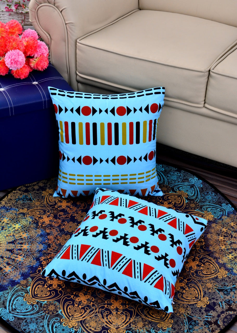 Printed Cushions Aqua Geometric-Pack of 2 Apricot