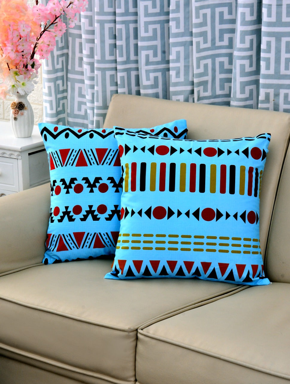 Printed Cushions Aqua Geometric-Pack of 2 Apricot