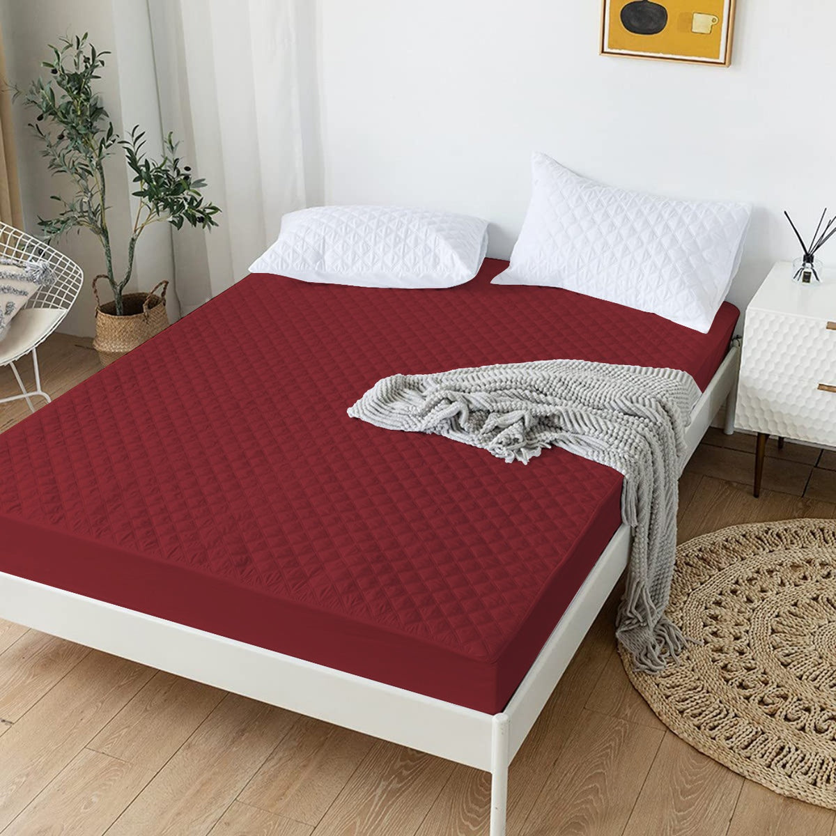 Quilted Waterproof Mattress Protector-Burgundy Protectors Apricot