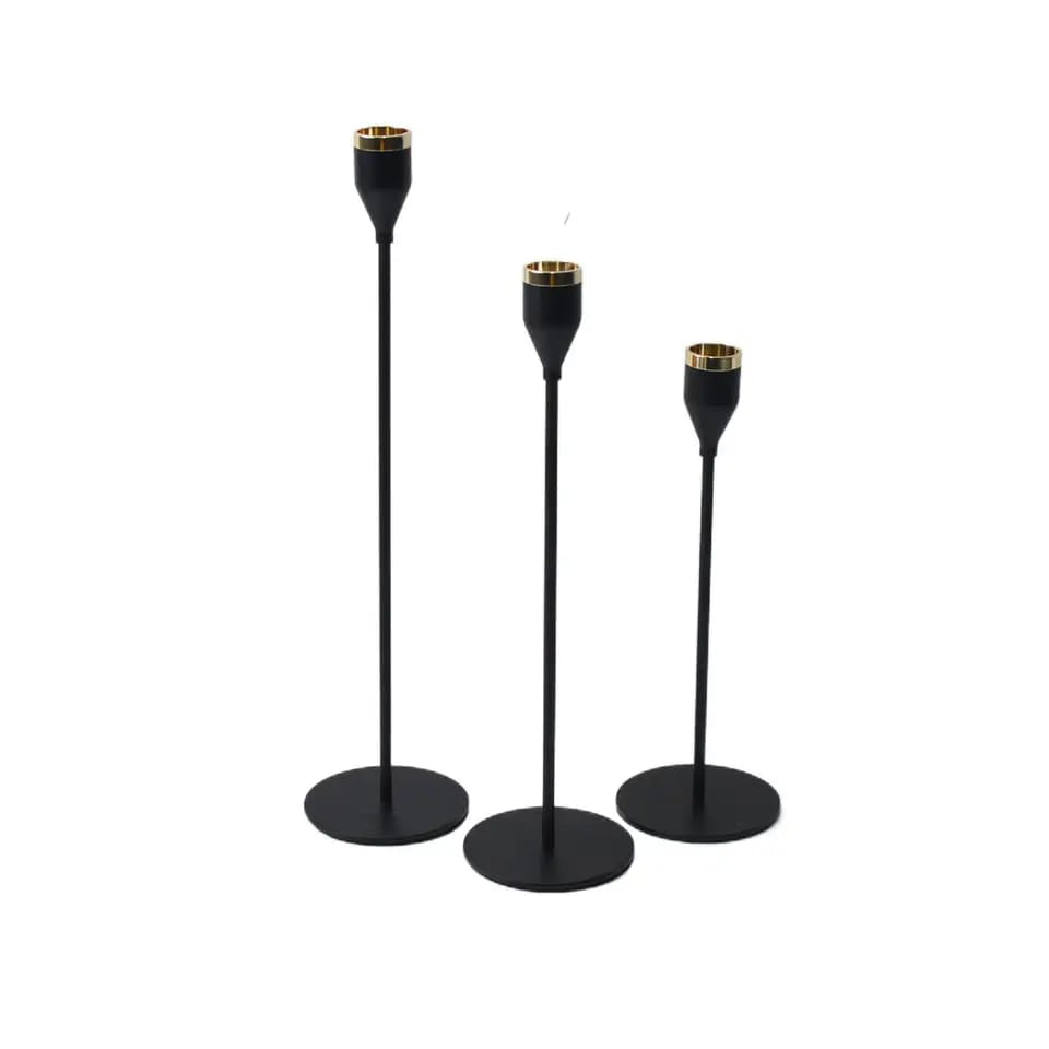 Set of 3 Metal Candle Holder-Black Cups(2102) Apricot