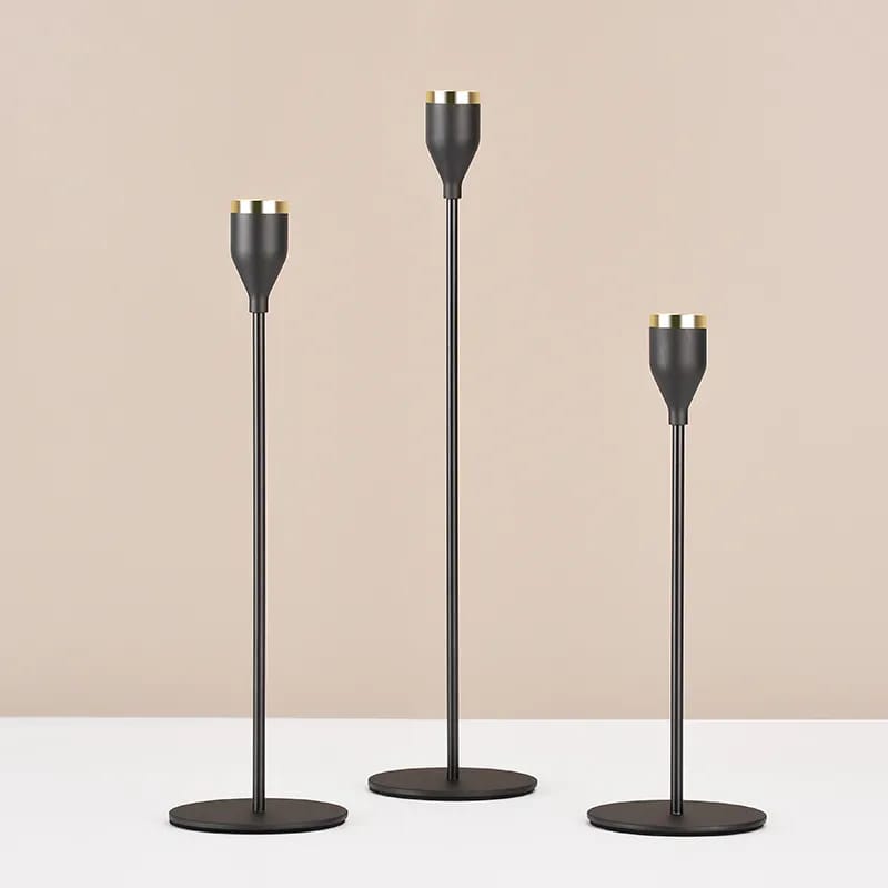 Set of 3 Metal Candle Holder-Black Cups(2102) Apricot