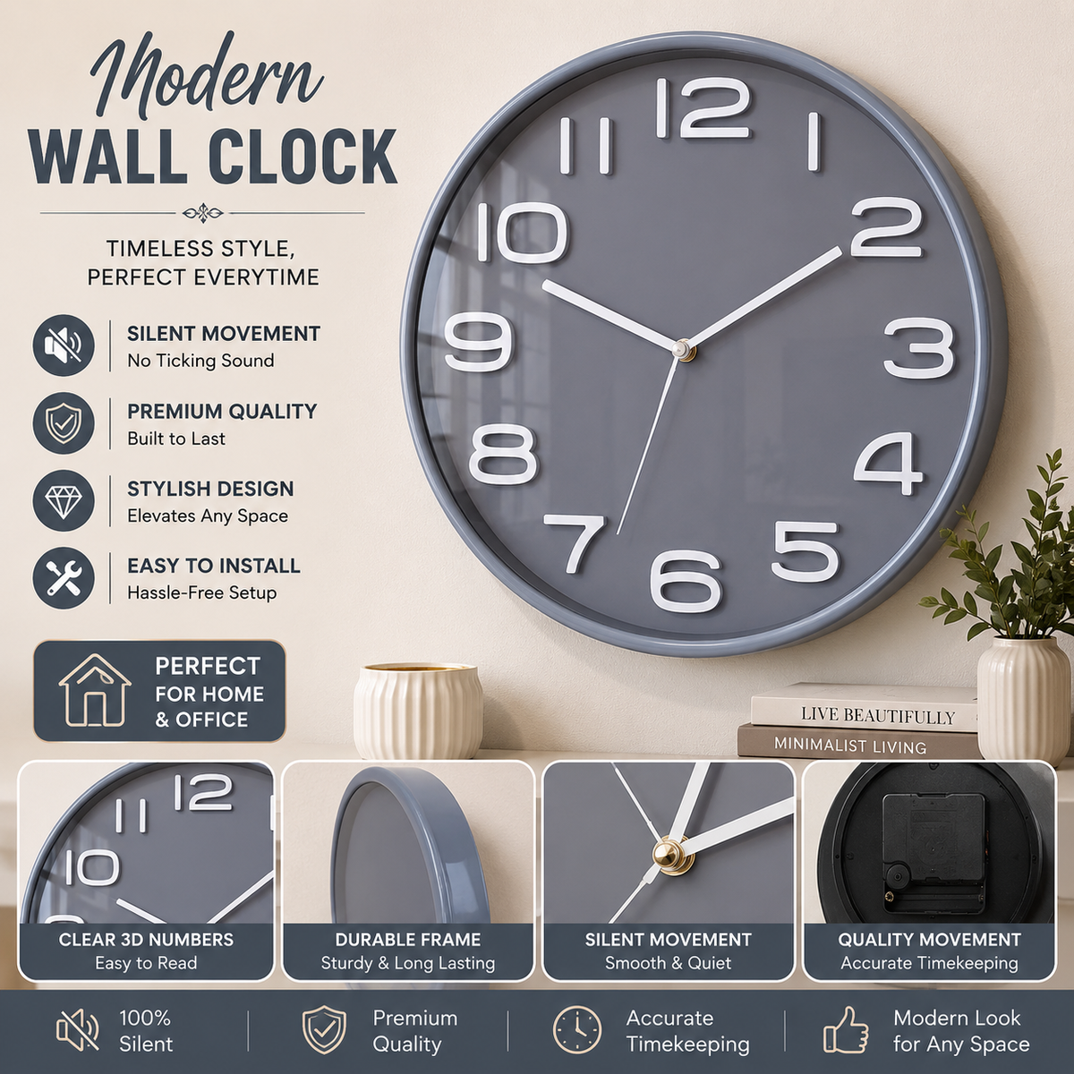 30CM Wall Clock- (SA2405-206)SLIVER Clock Apricot