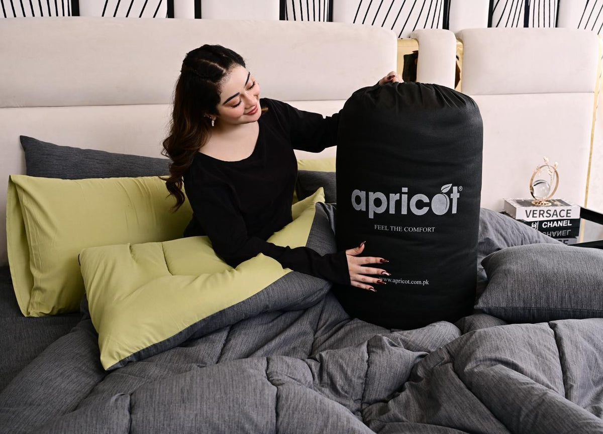 5 PCs Single Razai Set-Moss Whisper Comforters Apricot