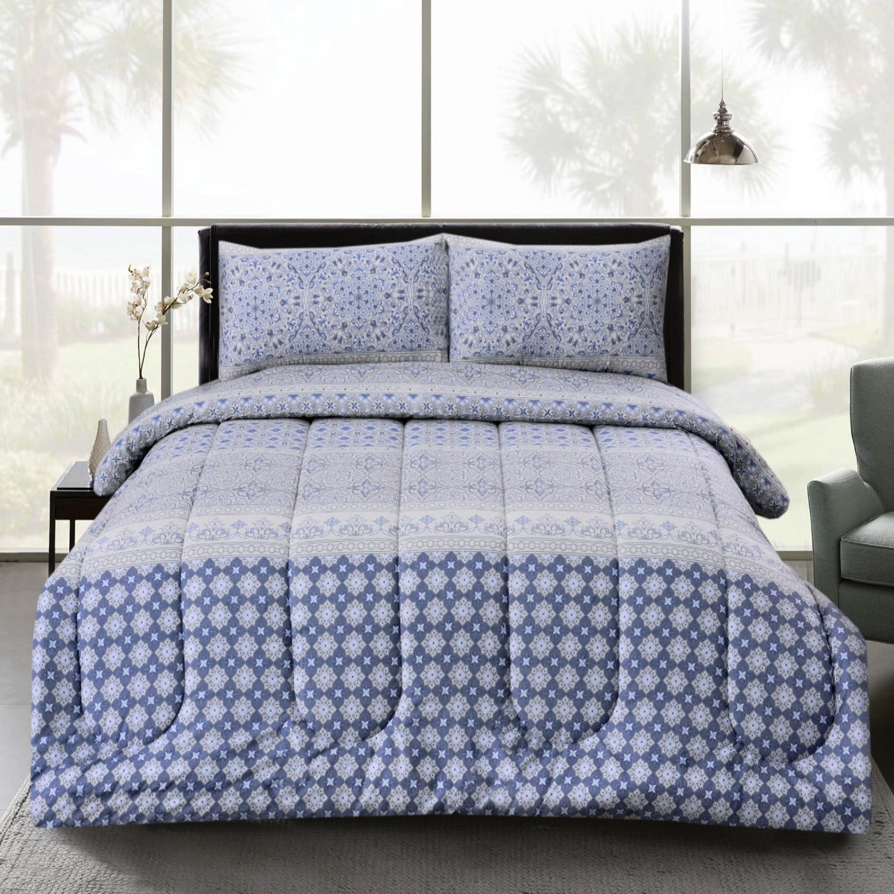 1 PC Double Winter Comforter-Blue Stars Apricot