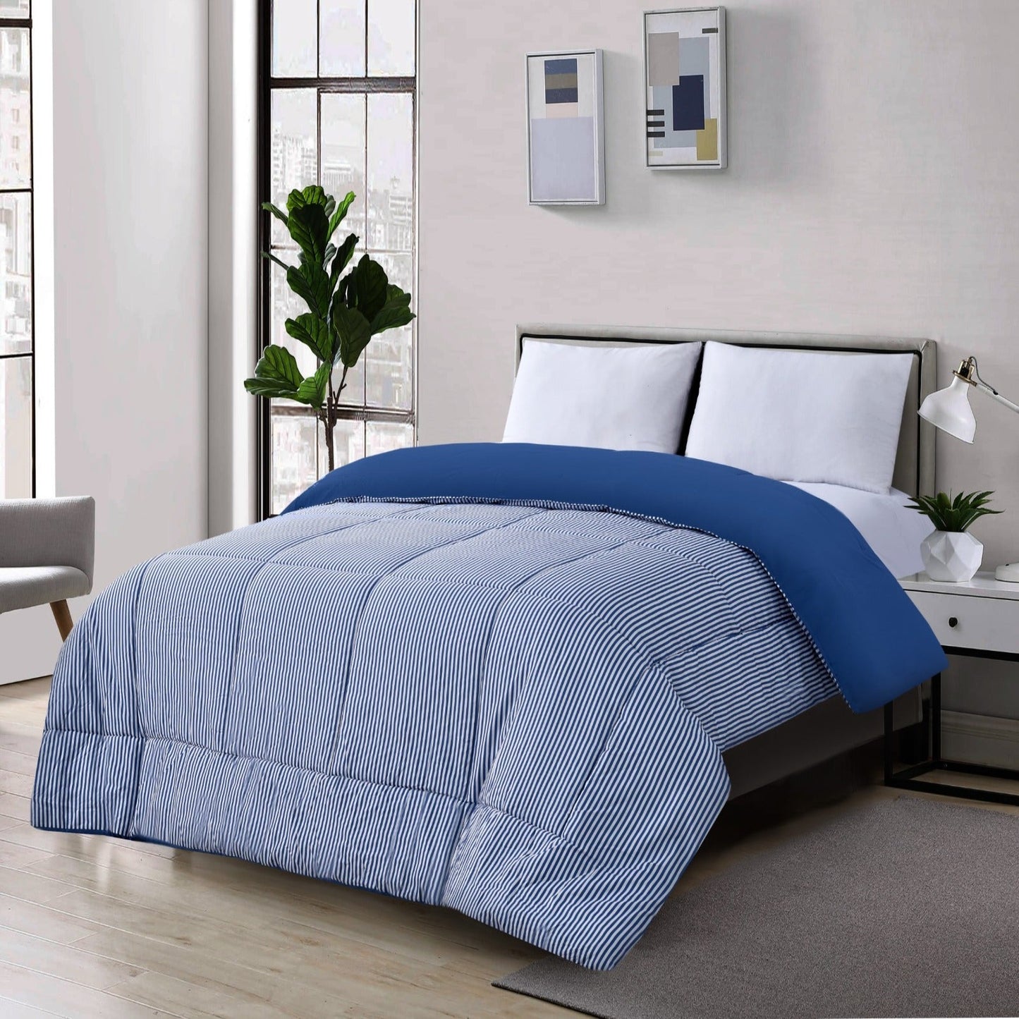 1 PC Double Winter Comforter-Blue Stripes Apricot