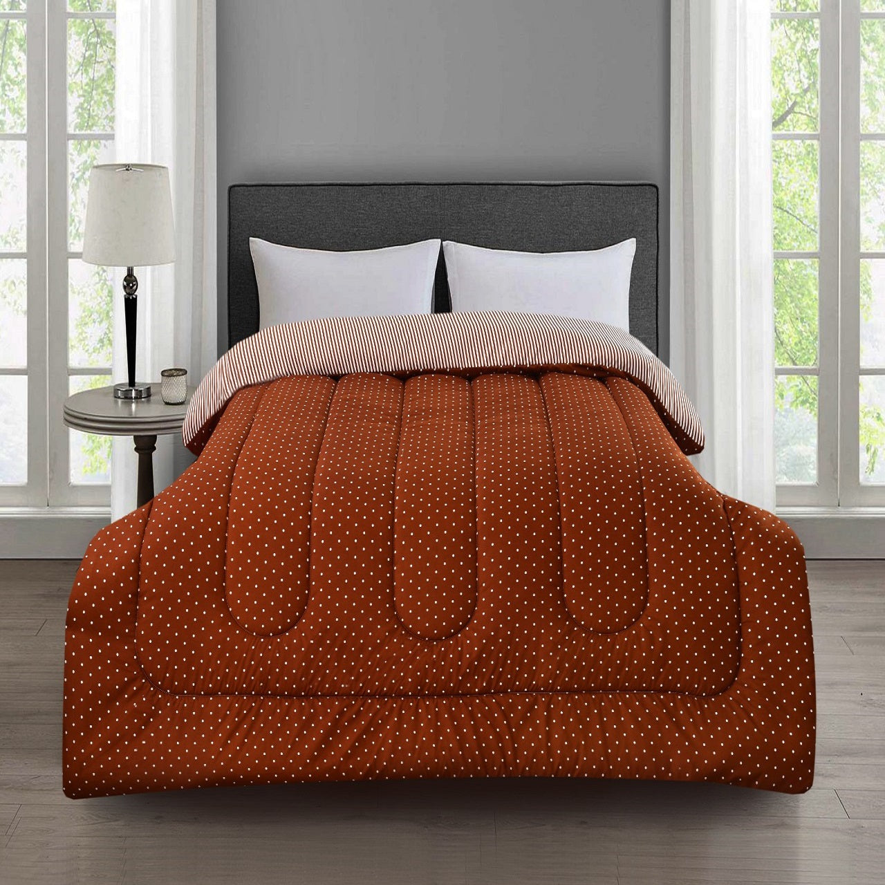 1 PC Double Winter Comforter-Brown Polka Apricot