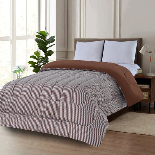 1 PC Double Winter Comforter-Brown Stripes Apricot