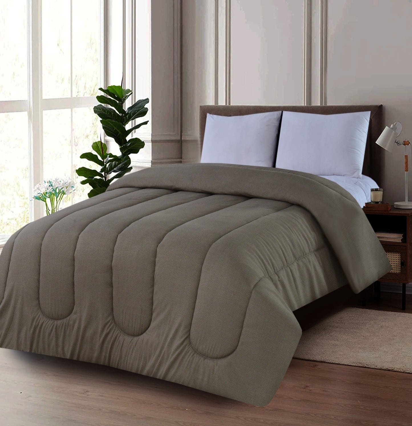 1 PC Double Winter Comforter-Brown Textured Apricot