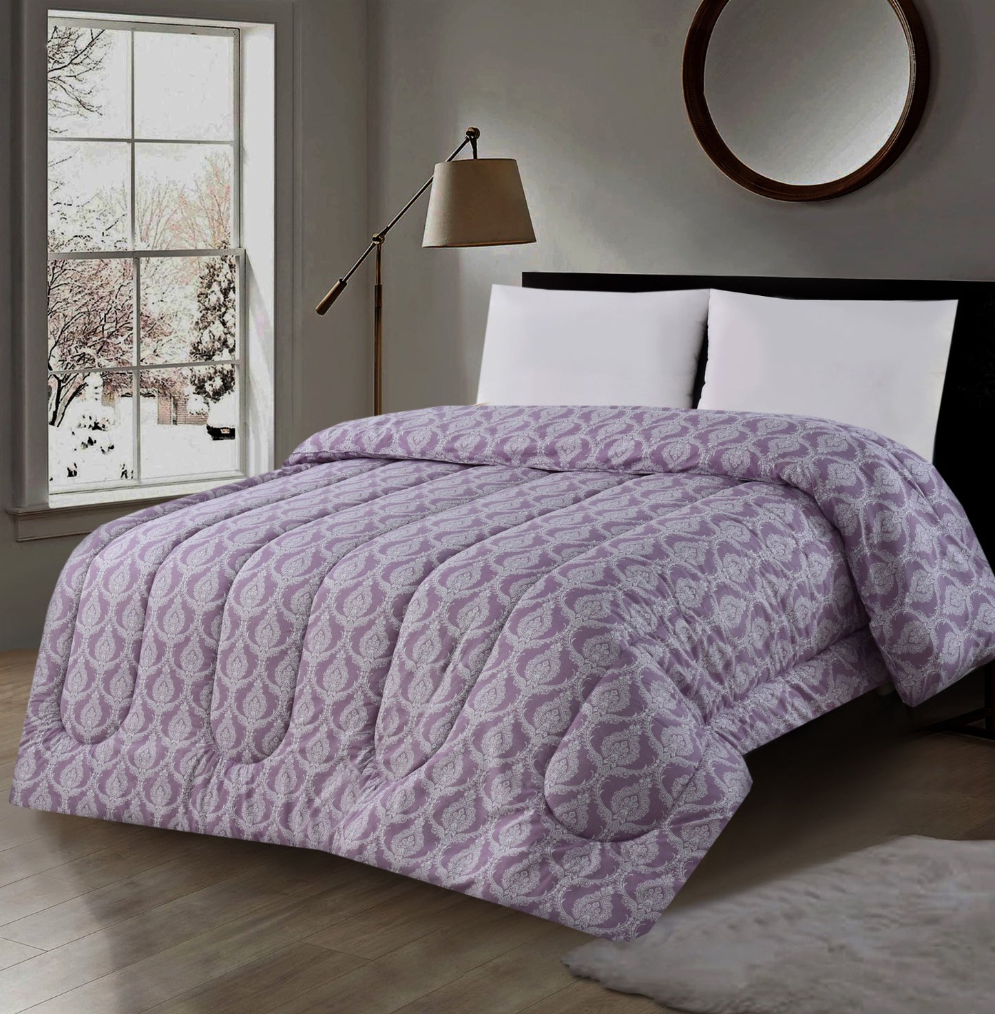 1 PC Double Winter Comforter-Damask Comforters Apricot   