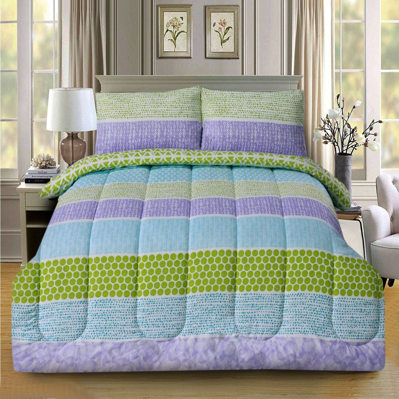 1 PC Double Winter Comforter-Green Circles Apricot