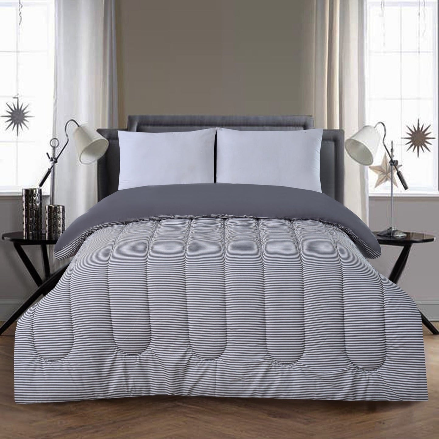 1 PC Double Winter Comforter-Grey Stripes Apricot