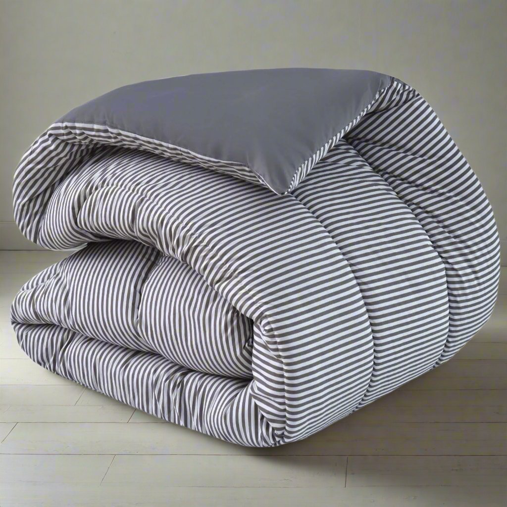 1 PC Double Winter Comforter-Grey Stripes Apricot