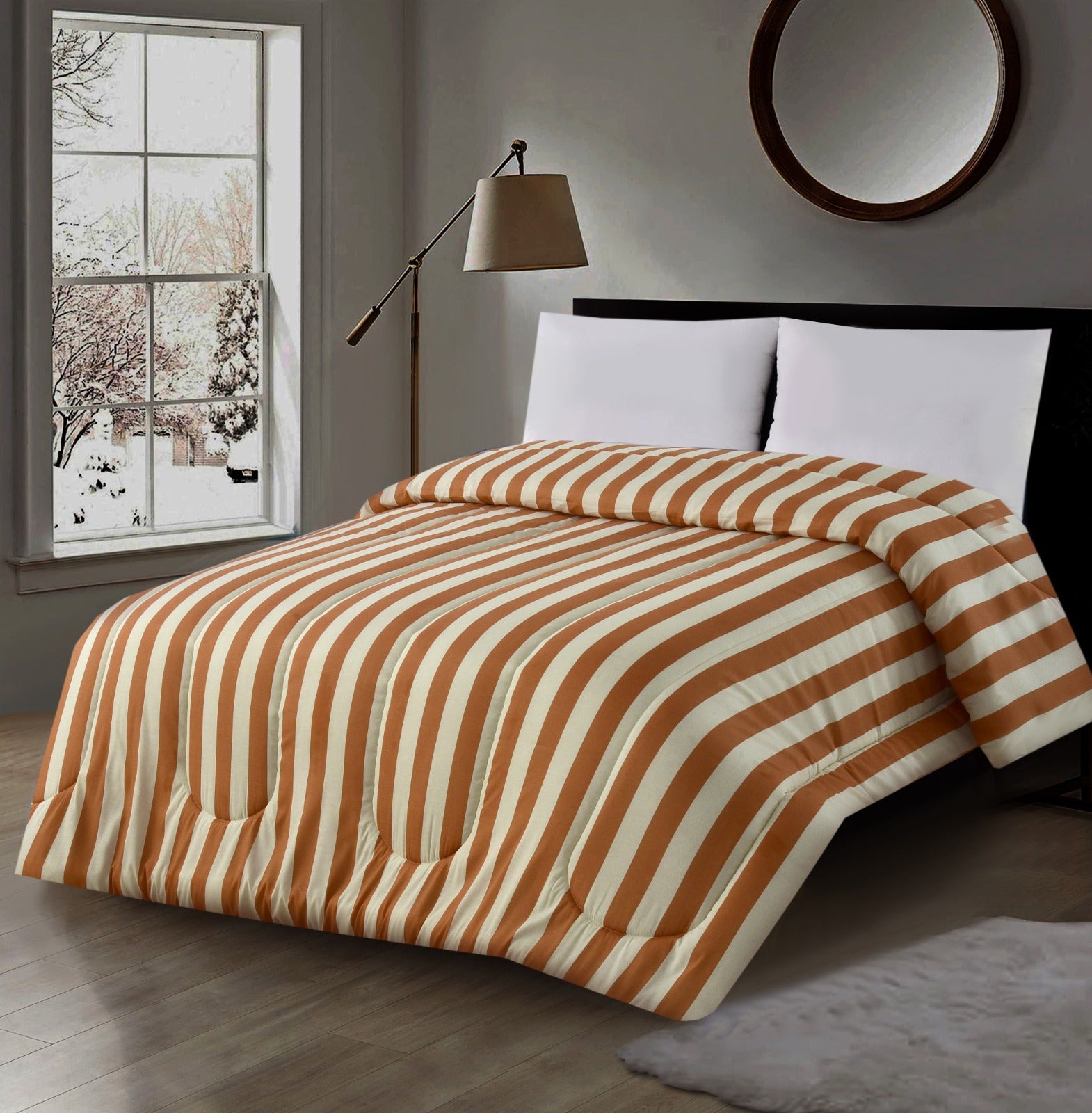 1 PC Double Winter Comforter-SNG_Brown Comforters Apricot   