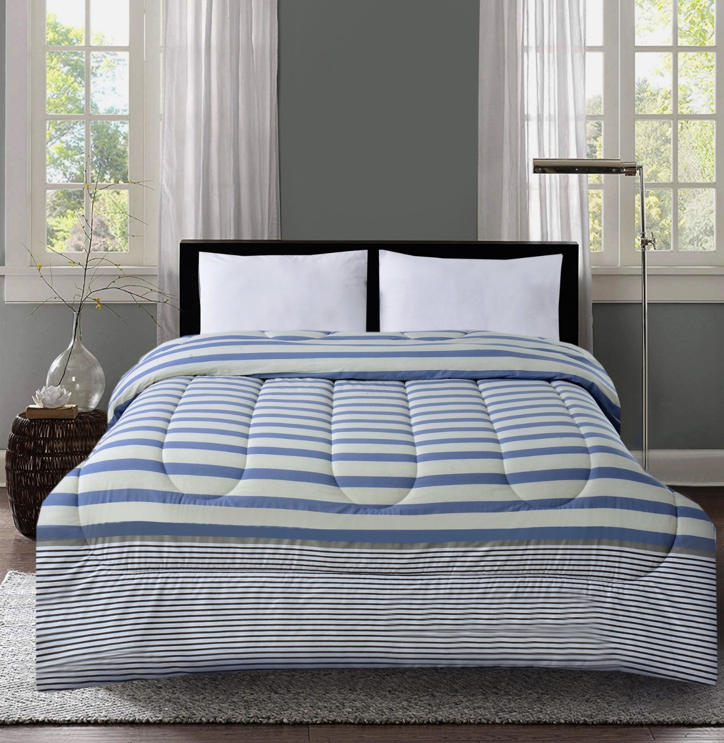 1 PC Double Winter Comforter-White Stripes Apricot