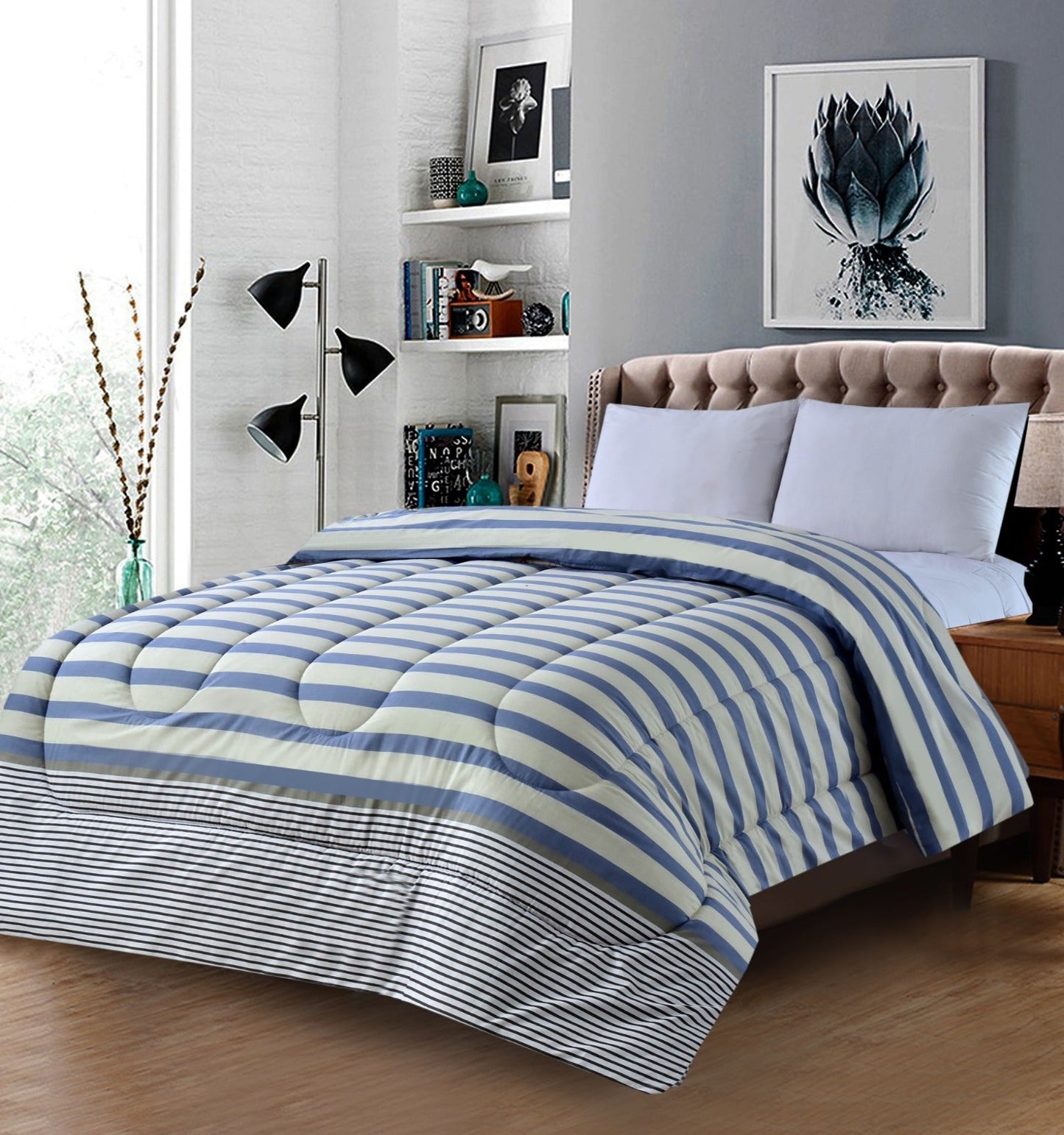 1 PC Double Winter Comforter-White Stripes Apricot