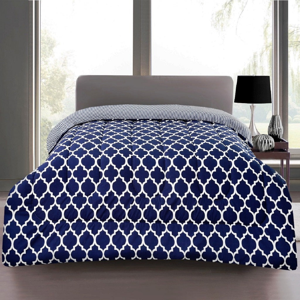 1 PC Single Comforter- Blue Geometric Comforters Apricot   