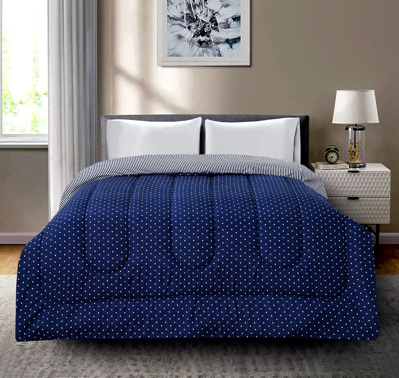 1 PC Single Comforter- Blue Polka Comforters Apricot   