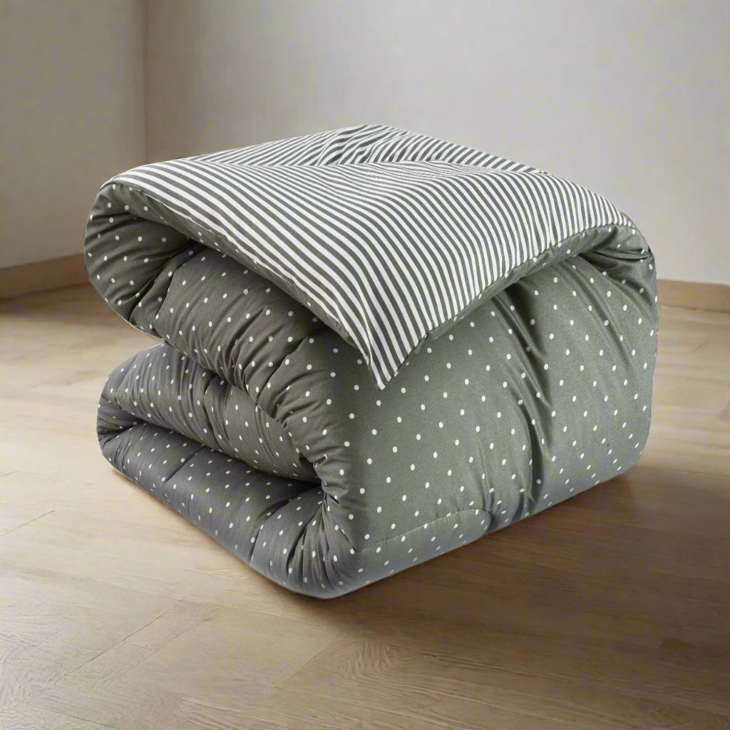 1 PC Single Comforter- Grey Polka Comforters Apricot   