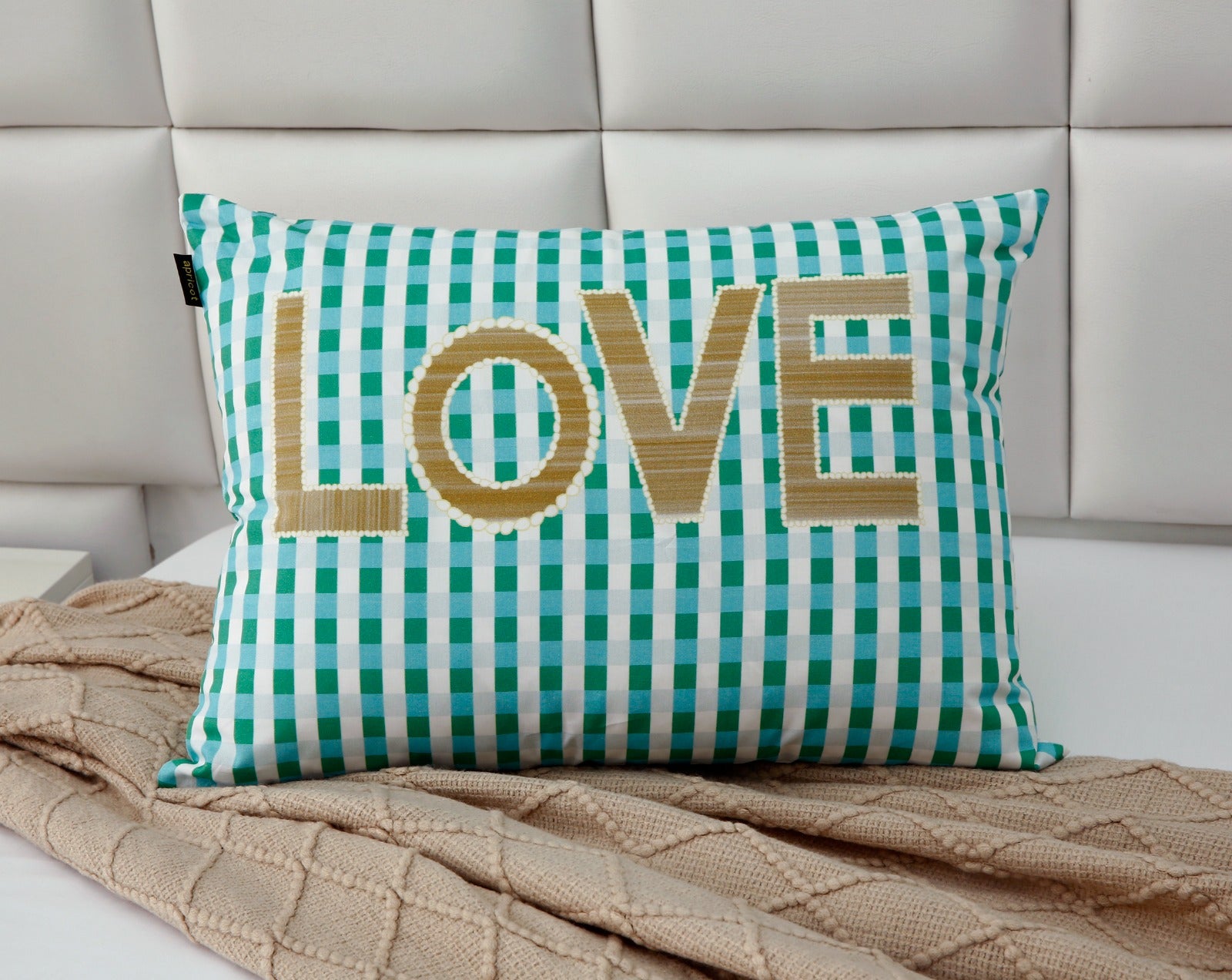 1 PCs Digital Printed Cotton Bed Pillow-LOVE cushions Apricot   