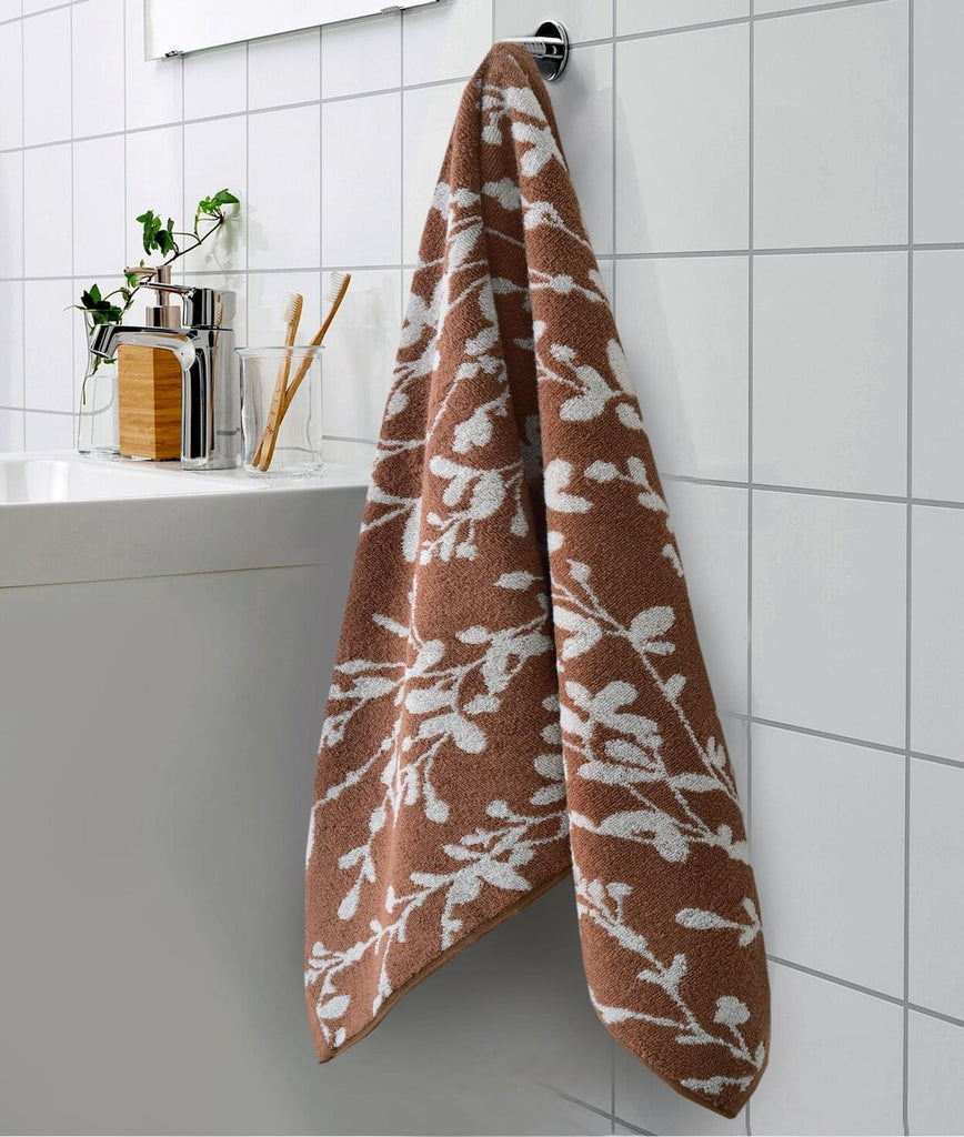 1 Pc Bath Towel-Brown Flower Apricot