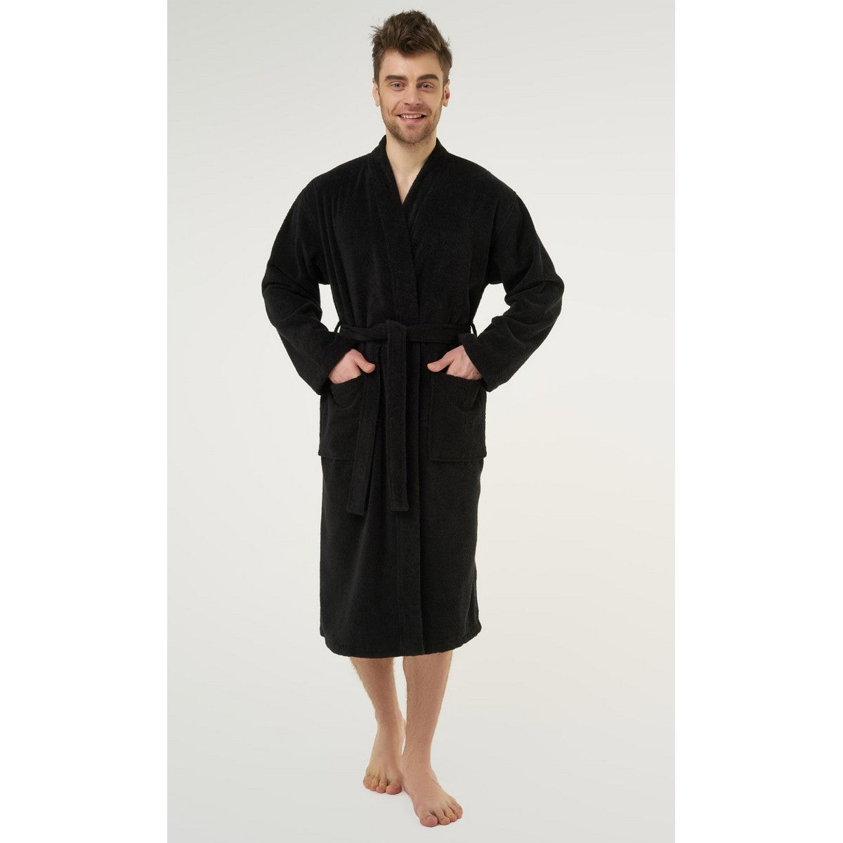 100% Cotton Bathrobe(1406) Medium-Black Apricot