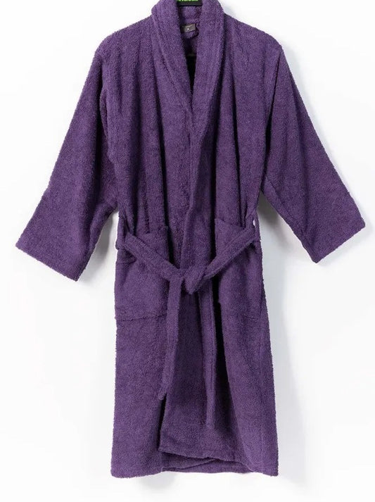 100% Cotton Bathrobe -Dark Purple Bath Linen Apricot   