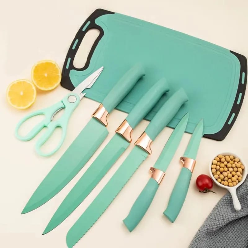 19 PCs Silicon Cooking & Knife Set With Board-Mint Green cooking set Apricot   