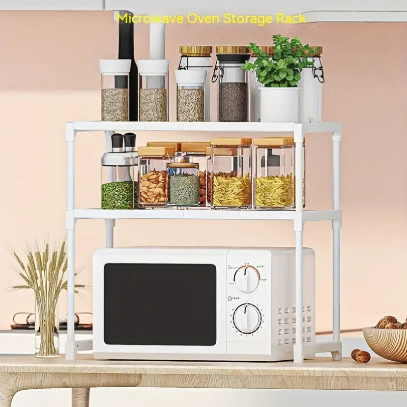 2 Layers Microwave Oven Storage Shelf-(5301)White Storage Organizer Apricot   