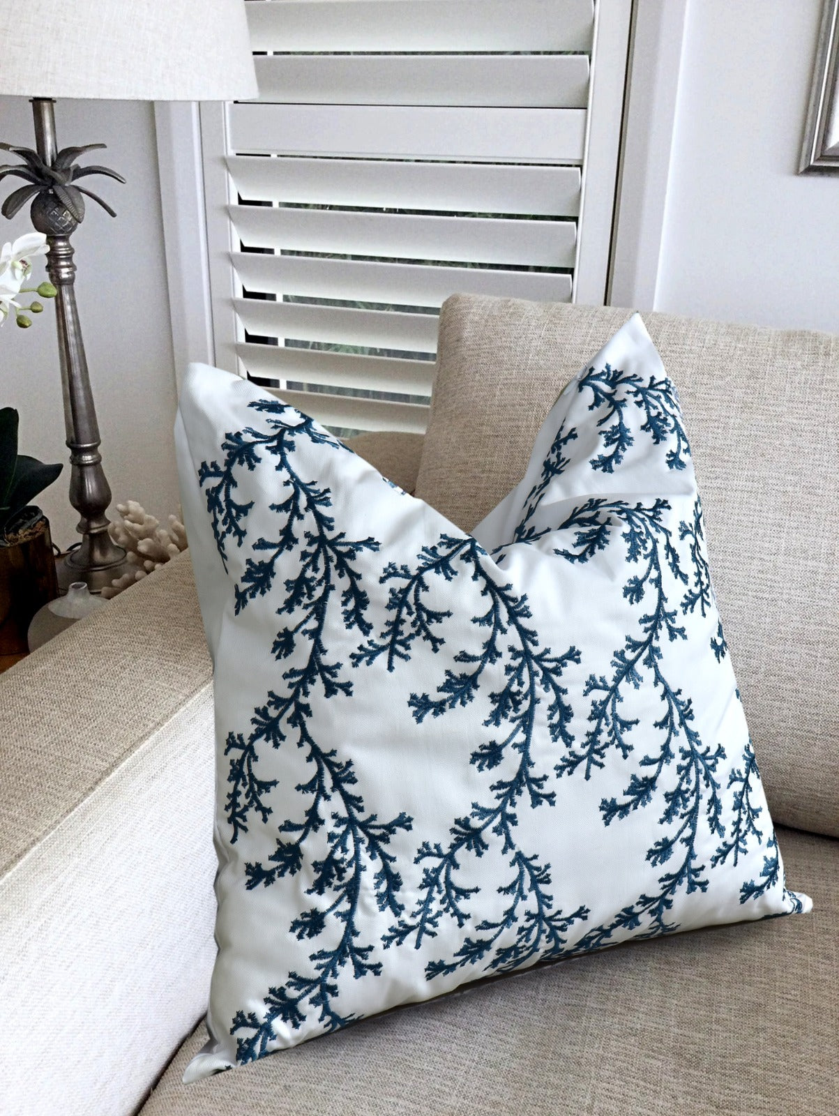 2 PCs Blue Embroidered Cushions Apricot