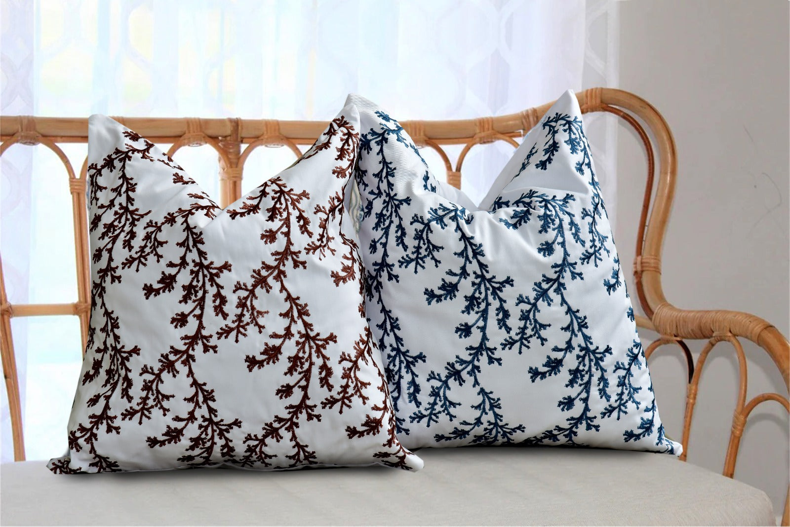 2 PCs Blue Embroidered Cushions Apricot